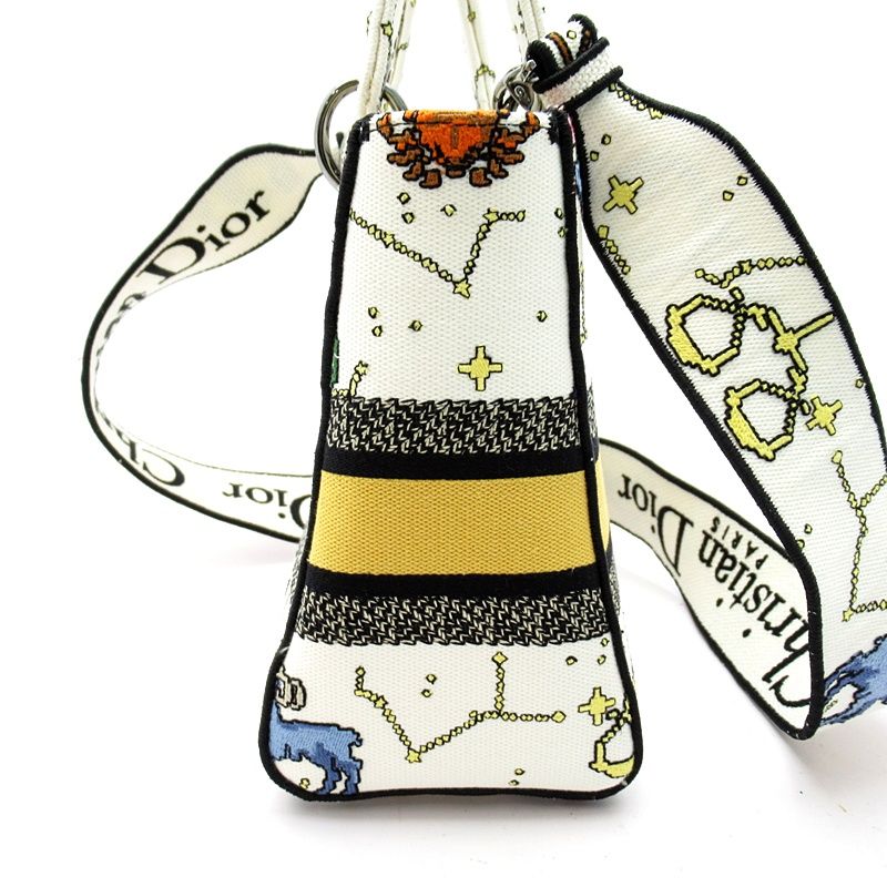 Dior Lady Dior D-Lite Lucky Motif Canvas Tote Bag White Multi — view 5