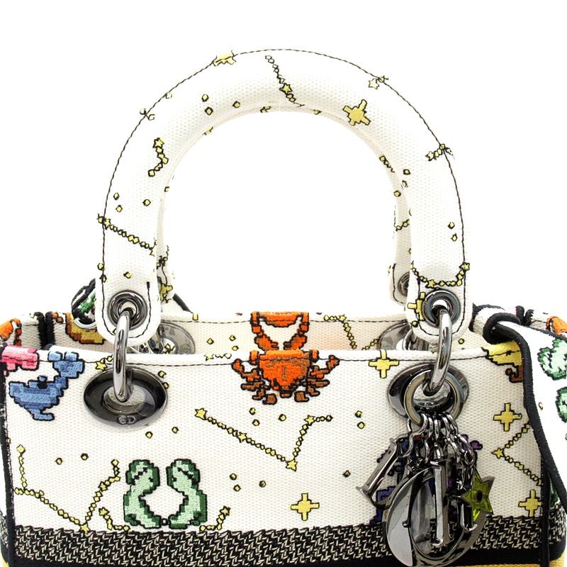 Dior Lady Dior D-Lite Lucky Motif Canvas Tote Bag White Multi — view 2