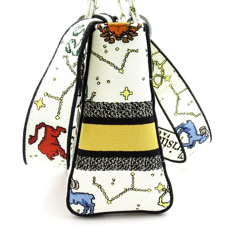 Dior Lady Dior D-Lite Lucky Motif Canvas Tote Bag White Multi — view 3