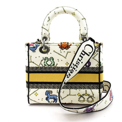 Dior Lady Dior D-Lite Lucky Motif Canvas Tote Bag White Multi — view 4