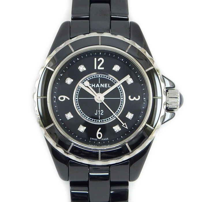 Chanel J12 Watch 8 Points Diamond Index Black Dial Ceramic SS Quartz Analog