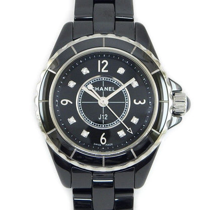 Chanel J12 Watch 8 Points Diamond Index Black Dial Ceramic SS Quartz Analog
