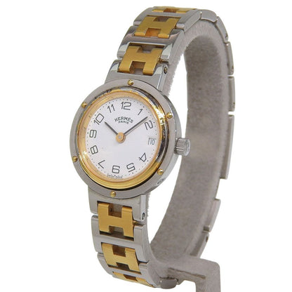 Hermes Clipper Stainless Steel Gold Plated Quartz Analog Display White Dial — view 2