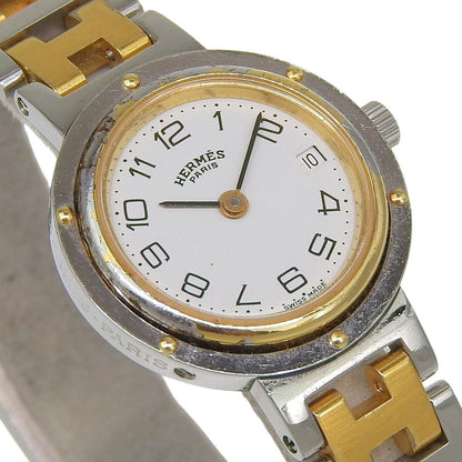 Hermes Clipper Stainless Steel Gold Plated Quartz Analog Display White Dial — view 3