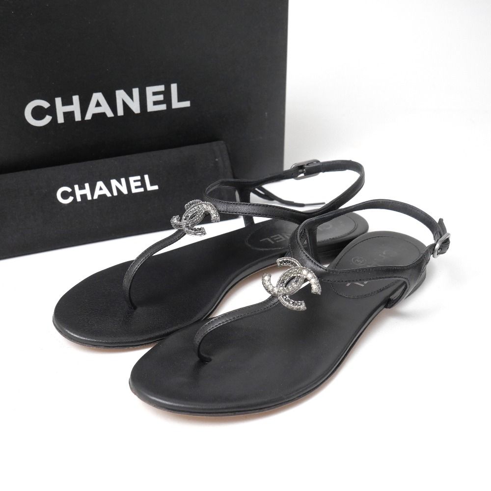 Chanel Sandals 36 Bijuu CC Logo Thong