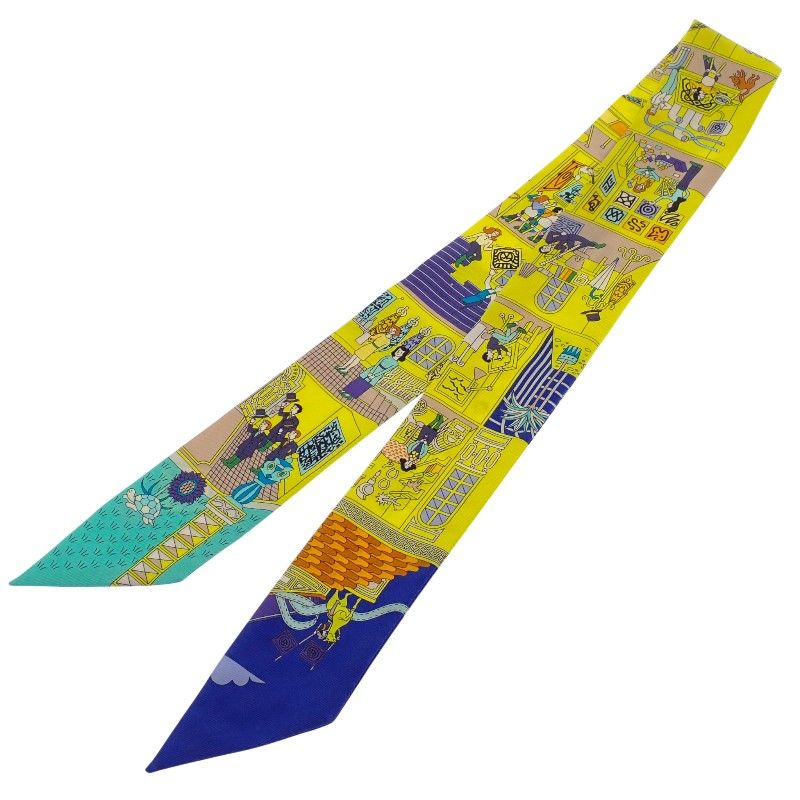 Hermes la Maison Des Carres Des Carre Scarf Silk Yellow Blue Narrow — view 3