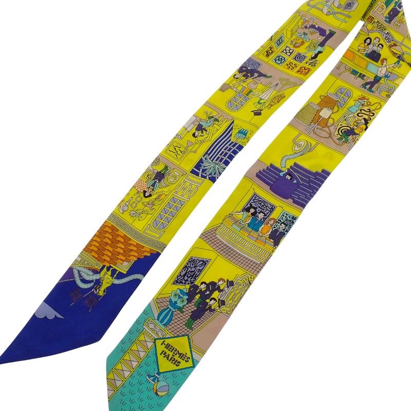 Hermes la Maison Des Carres Des Carre Scarf Silk Yellow Blue Narrow — view 6