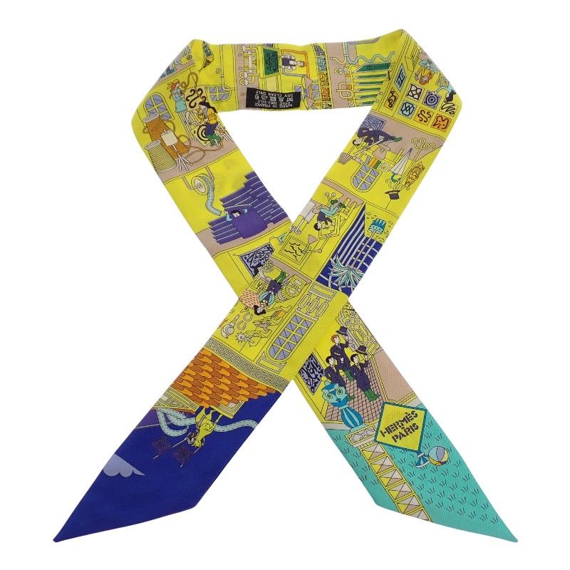 Hermes la Maison Des Carres Des Carre Scarf Silk Yellow Blue Narrow — view 4