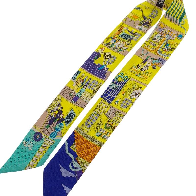 Hermes la Maison Des Carres Des Carre Scarf Silk Yellow Blue Narrow — view 7