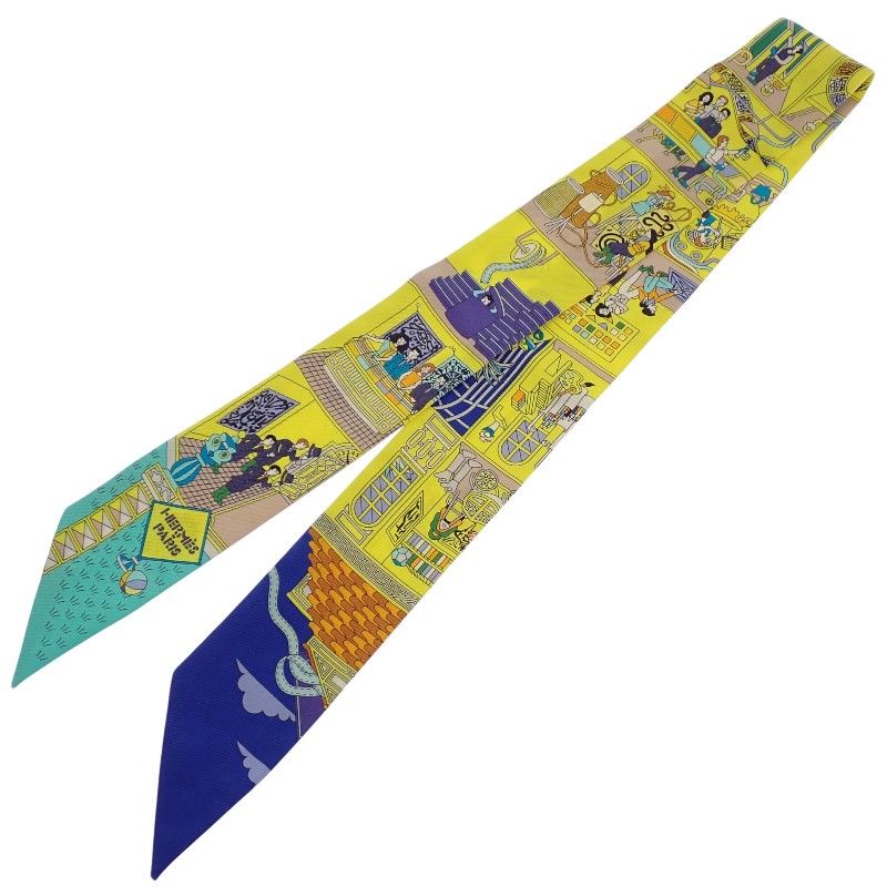 Hermes la Maison Des Carres Des Carre Scarf Silk Yellow Blue Narrow — view 2
