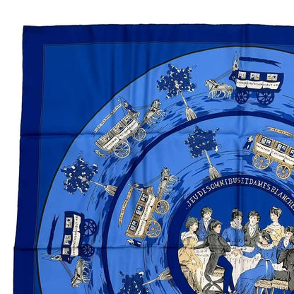 Hermes Silk Scarf Jeu Des Omnibus Et Dames Blanches And White Game Blue — view 4