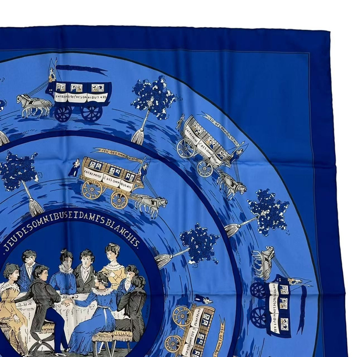 Hermes Silk Scarf Jeu Des Omnibus Et Dames Blanches And White Game Blue — view 5