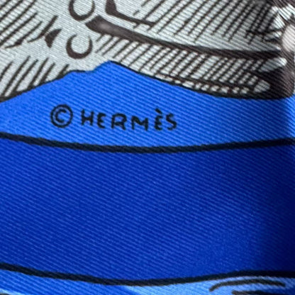 Hermes Silk Scarf Jeu Des Omnibus Et Dames Blanches And White Game Blue — view 7