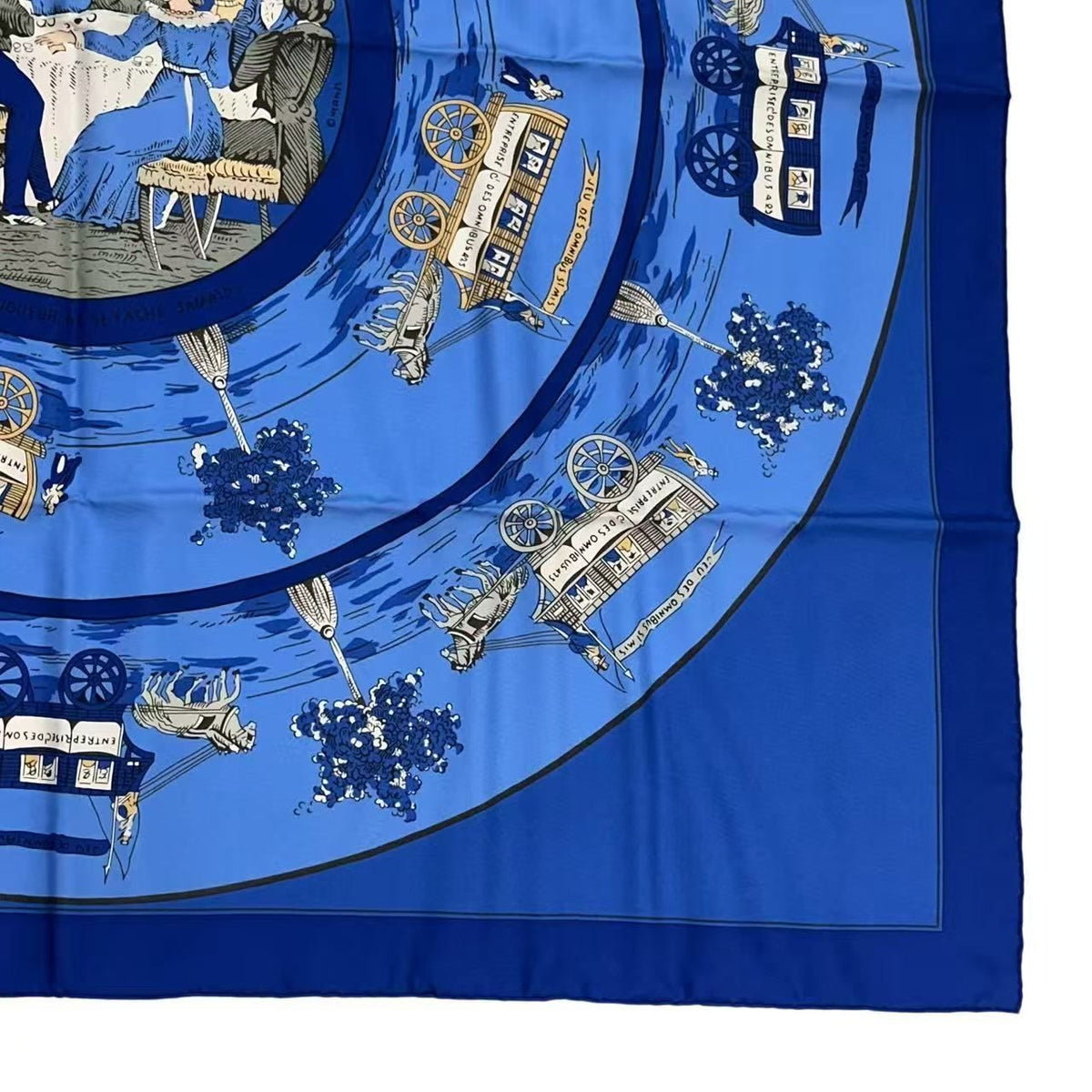 Hermes Silk Scarf Jeu Des Omnibus Et Dames Blanches And White Game Blue — view 3