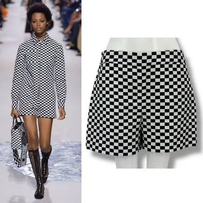 Dior Shorts Checkered Pattern Black White