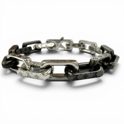 Louis Vuitton Bracelet Monogram Chain Wrist Circumference 19 Silver Black — view 2