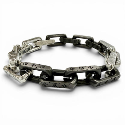 Louis Vuitton Bracelet Monogram Chain Wrist Circumference 19 Silver Black — view 3
