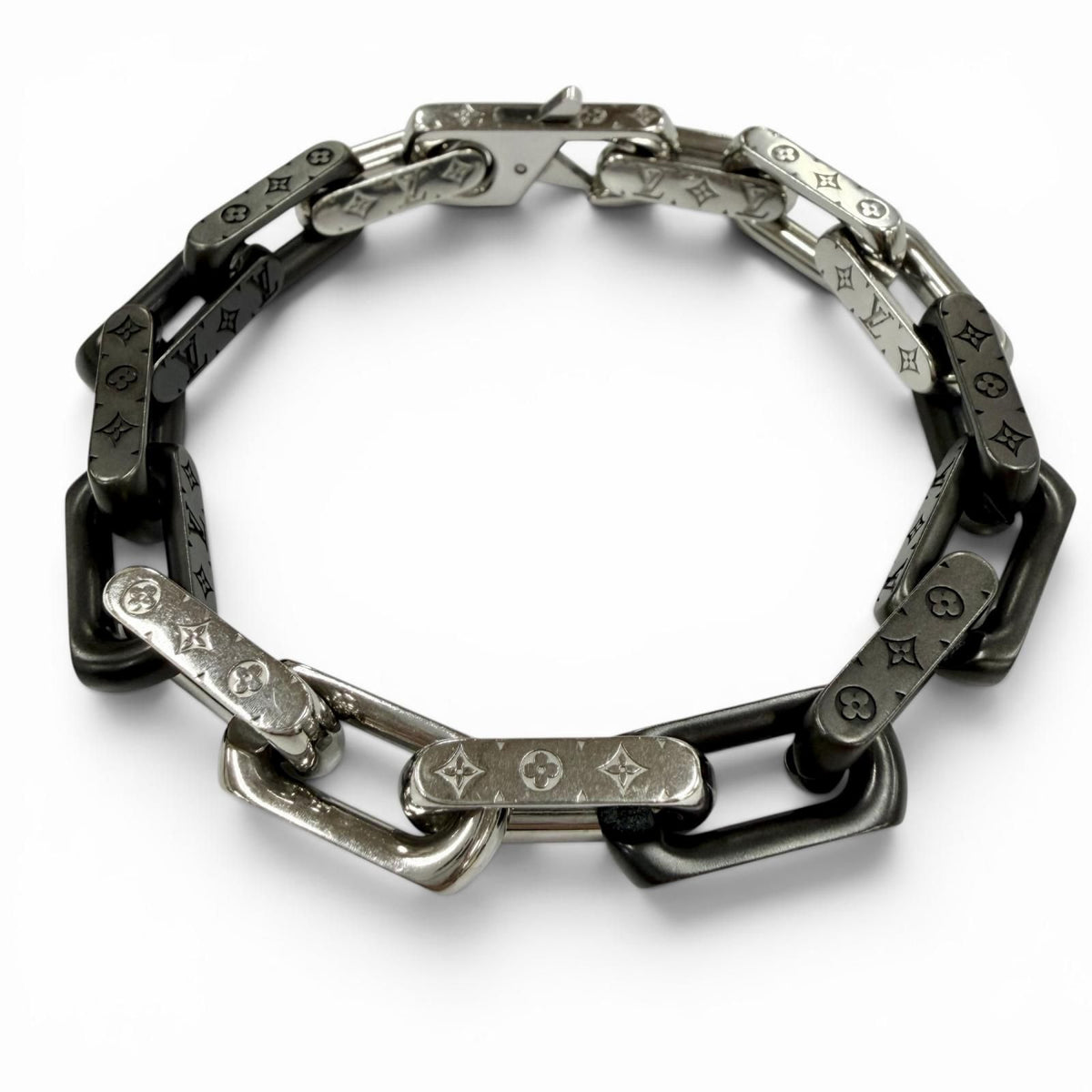 Louis Vuitton Bracelet Monogram Chain Wrist Circumference 19 Silver Black