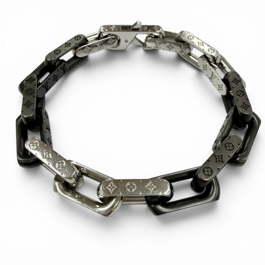 Louis Vuitton Bracelet Monogram Chain Wrist Circumference 19 Silver Black