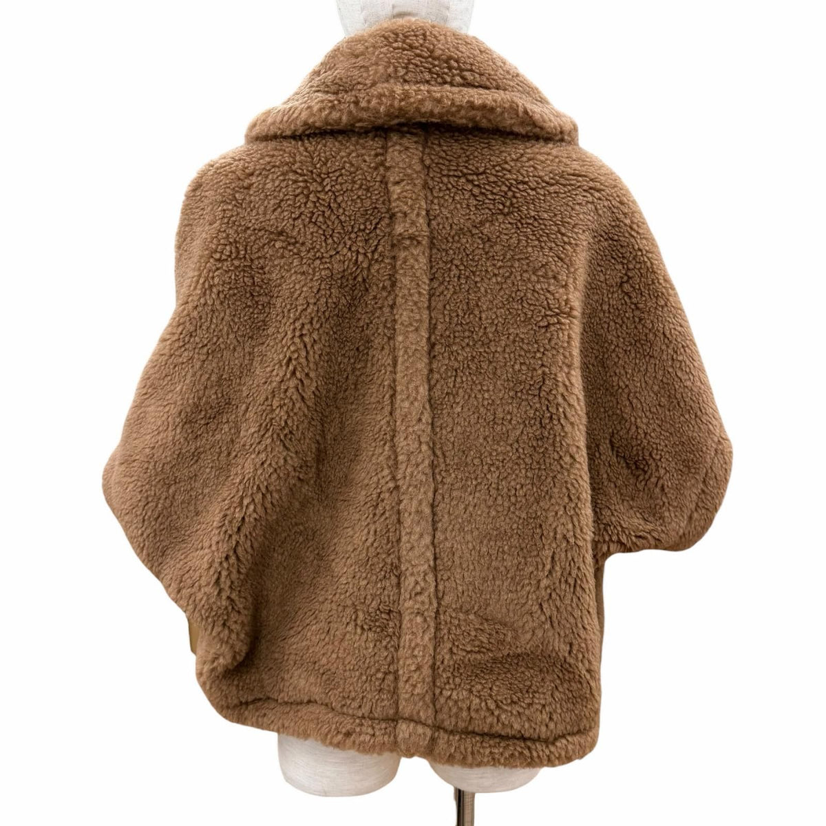 Max Mara Teddy Bear Camel Silk Fleece Cape Poncho Coat Brown SM — view 3