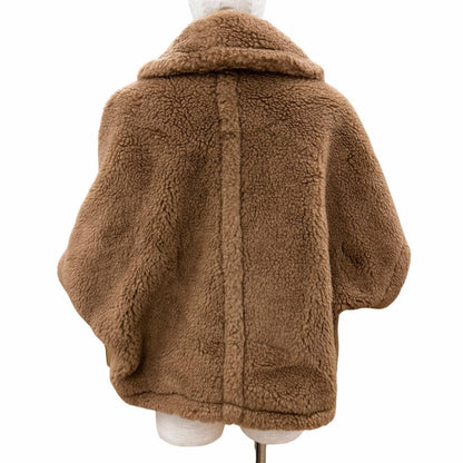 Max Mara Teddy Bear Camel Silk Fleece Cape Poncho Coat Brown SM — view 3
