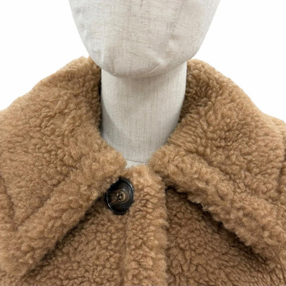 Max Mara Teddy Bear Camel Silk Fleece Cape Poncho Coat Brown SM — view 4