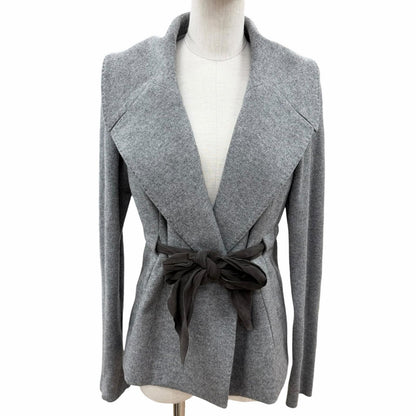 Brunello Cucinelli Wool Cashmere Knit Contrast Belt Jacket Gray 46