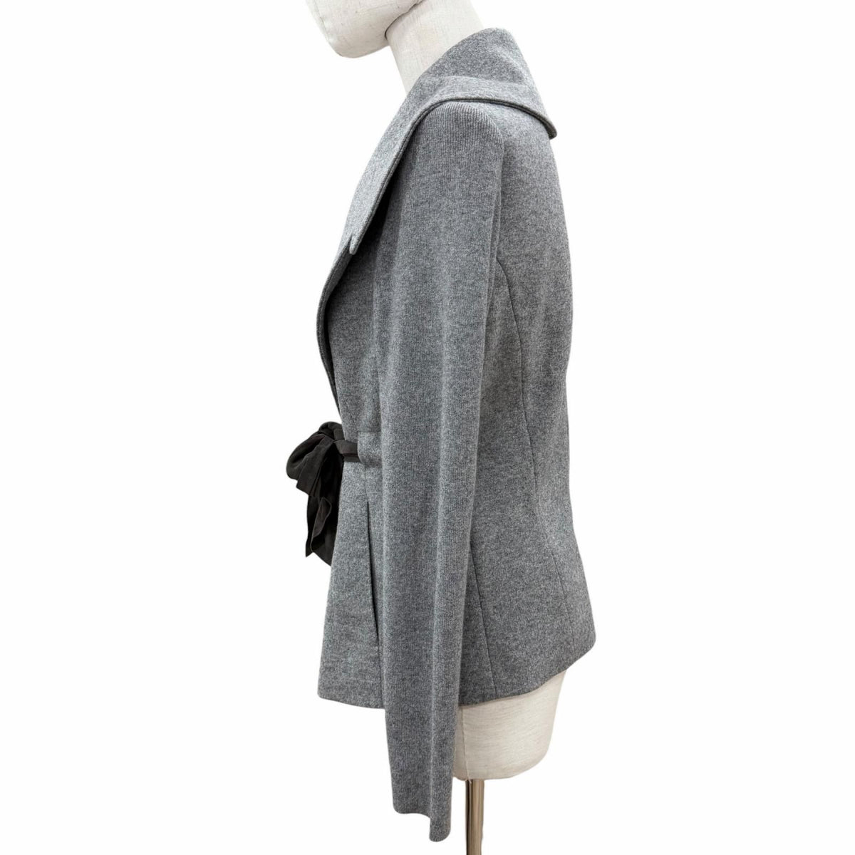 Brunello Cucinelli Wool Cashmere Knit Contrast Belt Jacket Gray 46 — view 2