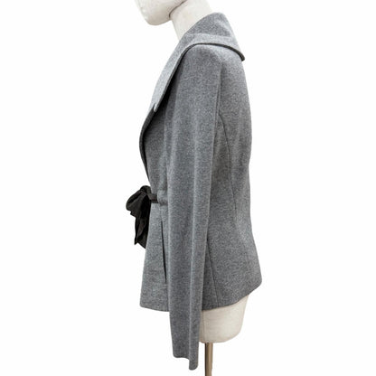 Brunello Cucinelli Wool Cashmere Knit Contrast Belt Jacket Gray 46 — view 2
