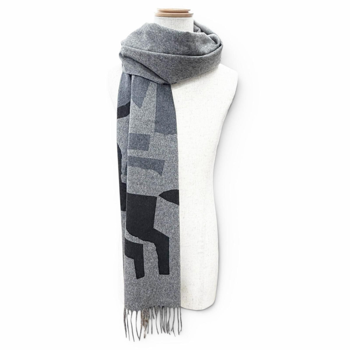Hermes Velki Love Cashmere Logo Leather Patch Large Shawl Scarf Gray — view 3