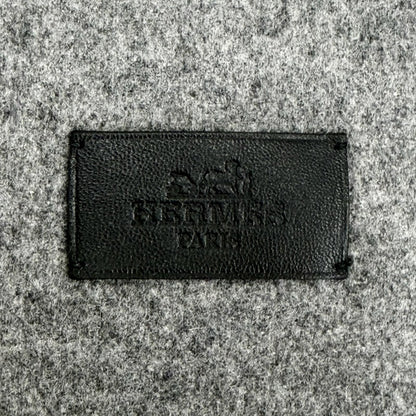 Hermes Velki Love Cashmere Logo Leather Patch Large Shawl Scarf Gray — view 6