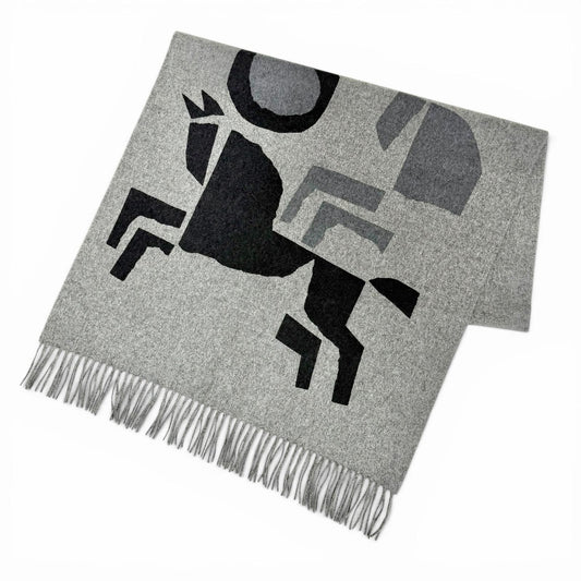 Hermes Velki Love Cashmere Logo Leather Patch Large Shawl Scarf Gray