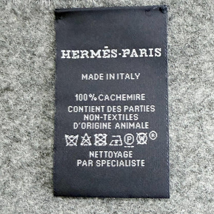Hermes Velki Love Cashmere Logo Leather Patch Large Shawl Scarf Gray — view 7