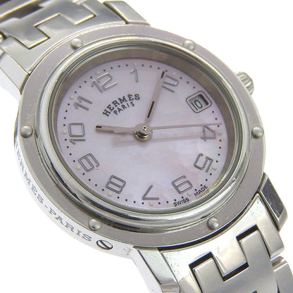 Hermes Clipper Cles Stainless Steel Silver Quartz Analog Display Pink Shell — view 3