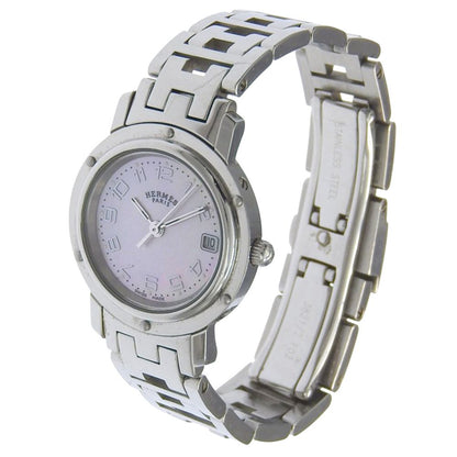 Hermes Clipper Cles Stainless Steel Silver Quartz Analog Display Pink Shell — view 2