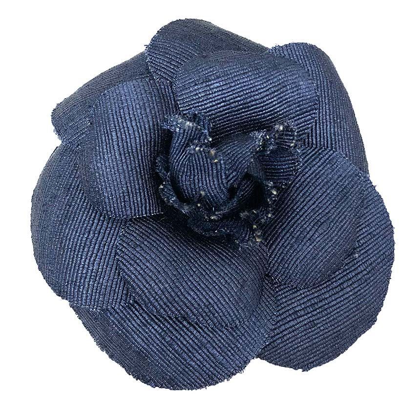 Chanel Camellia Corsage Brooch Flower Navy