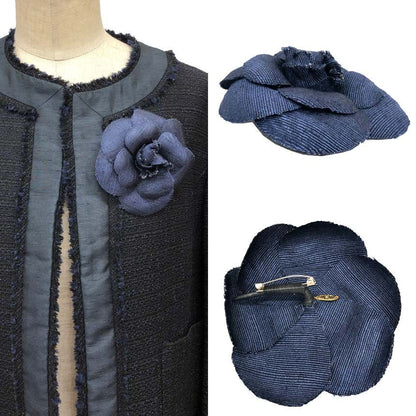 Chanel Camellia Corsage Brooch Flower Navy — view 2