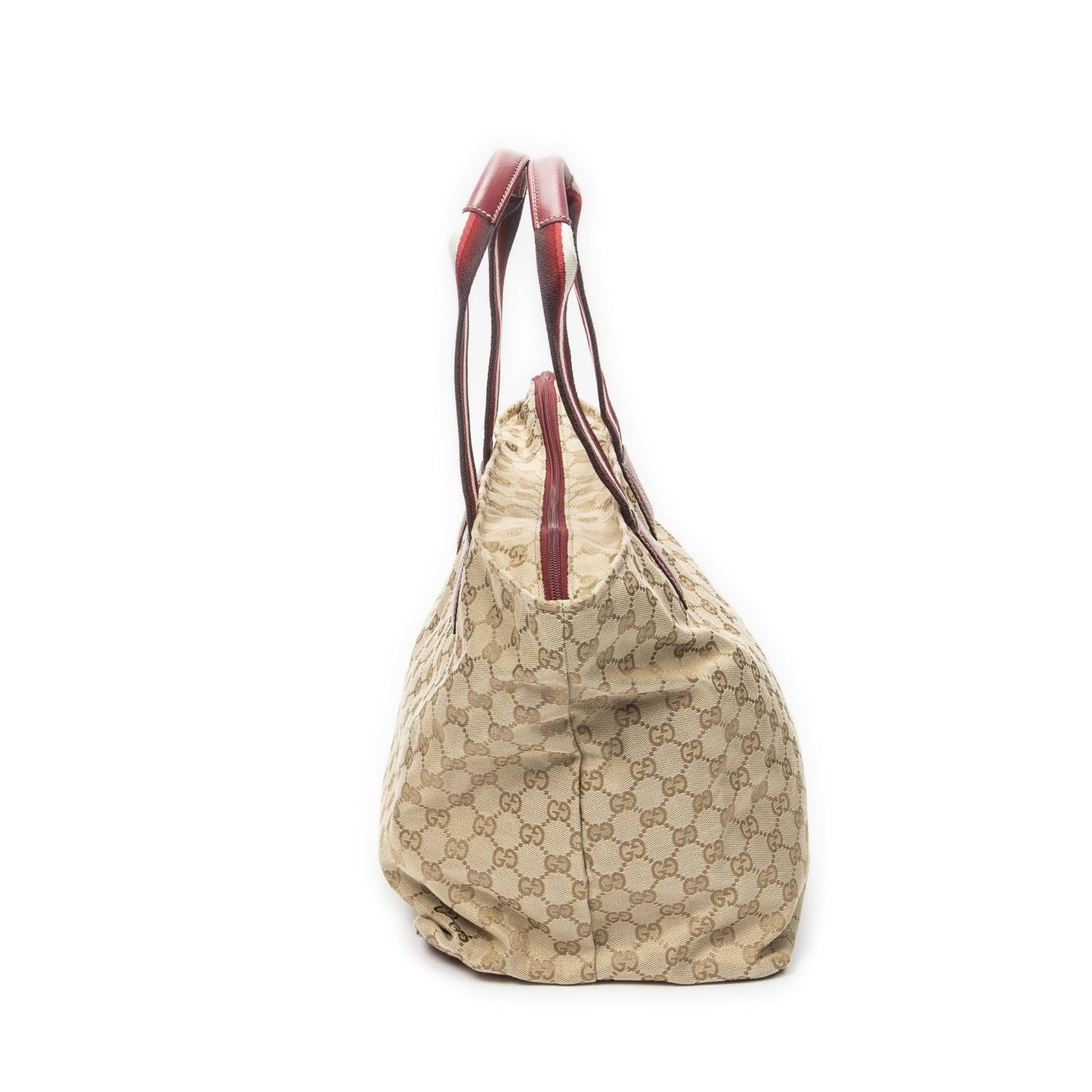 Gucci Large Web Shopping Tote Bag Red Beige GG Canvas — view 3