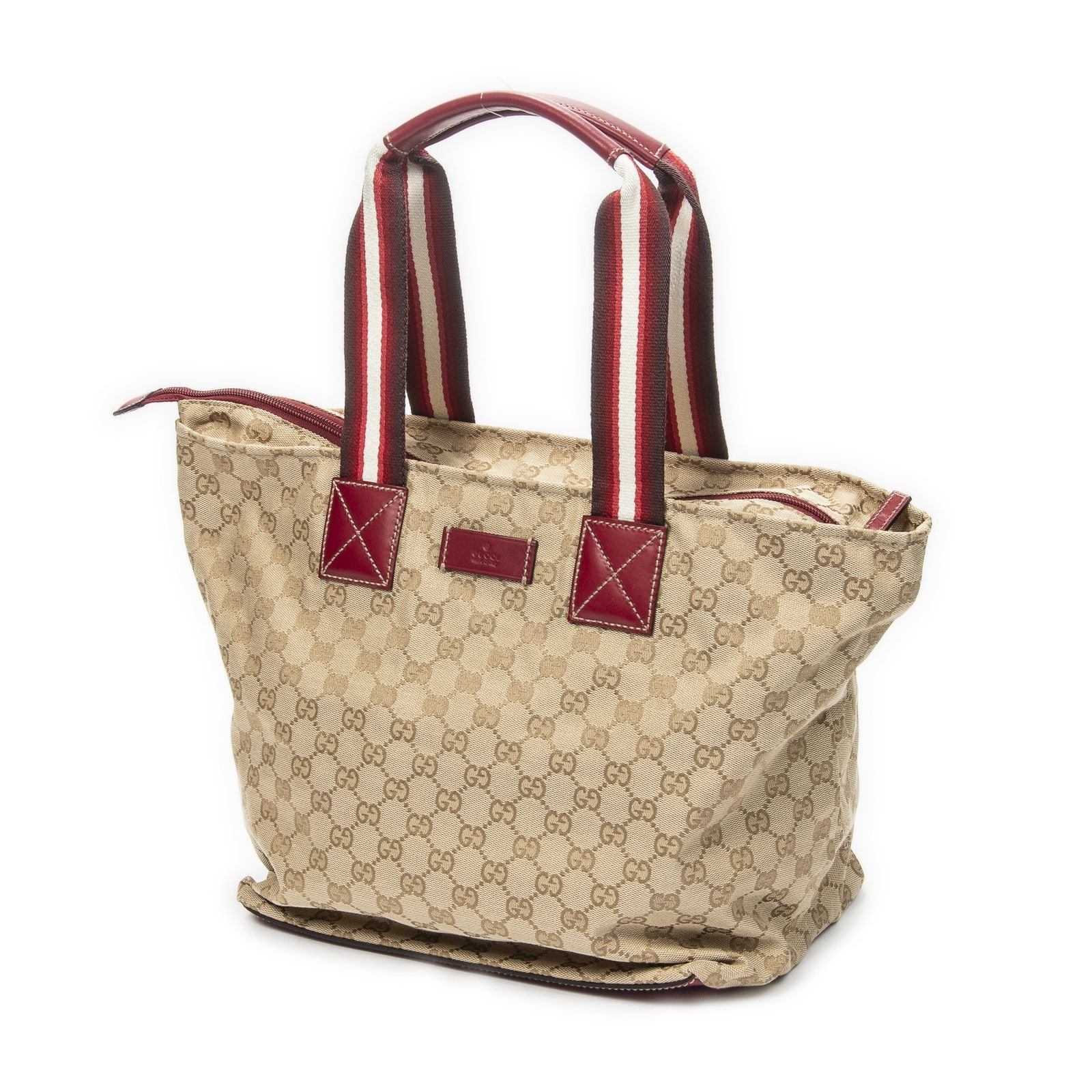 Gucci Large Web Shopping Tote Bag Red Beige GG Canvas — view 2
