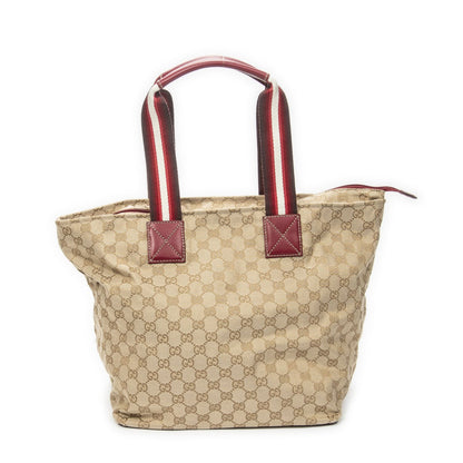 Gucci Large Web Shopping Tote Bag Red Beige GG Canvas — view 5