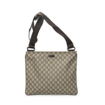 Gucci Large Square Zip Messenger Dark Brown Beige Supreme Canvas