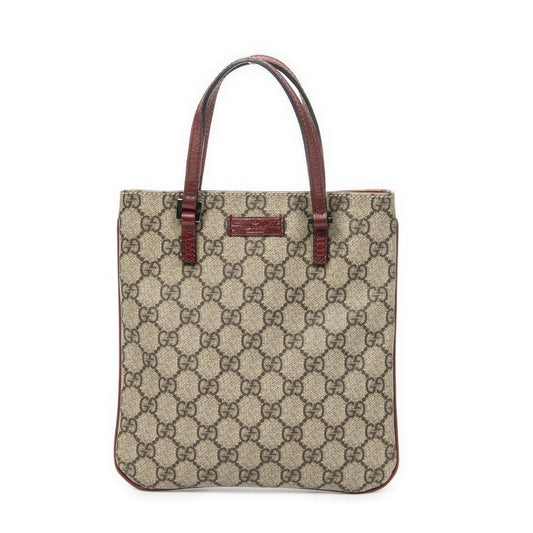 Gucci Vertical Tote Bag Beige Burgundy Supreme Canvas