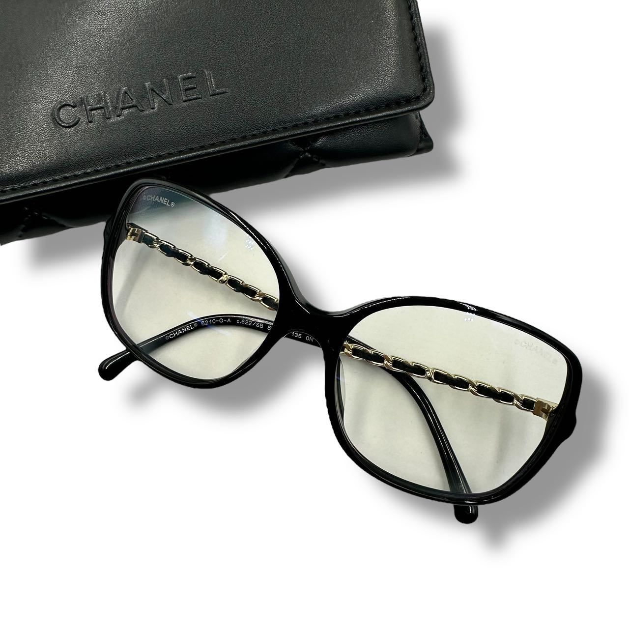 Chanel Sunglasses Chain CC Logo Leather Black Eyewear