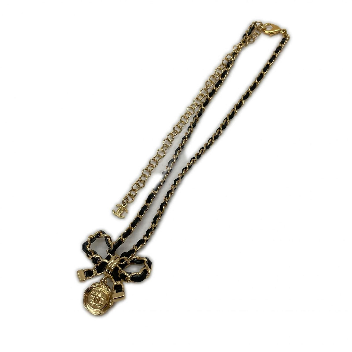 Chanel 22A Leather Ribbon Necklace Metiers D'Artart Black — view 4