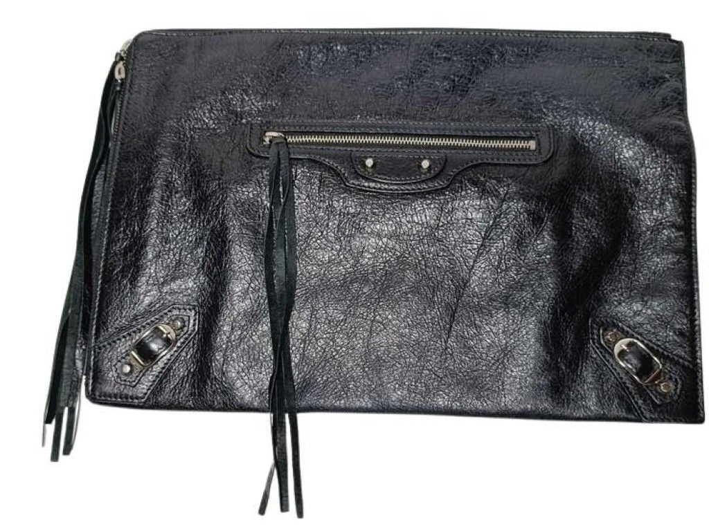 Balenciaga Clutch City Black Leather Silver