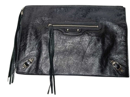 Balenciaga Clutch City Black Leather Silver