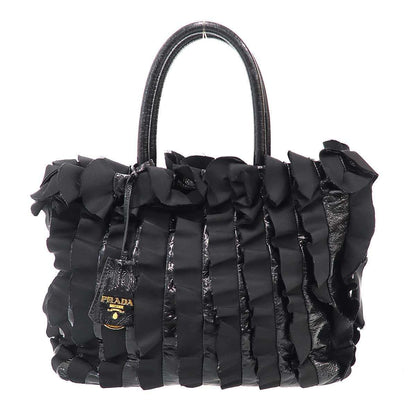 Prada Tessuto Vernice Frill Handbag Black