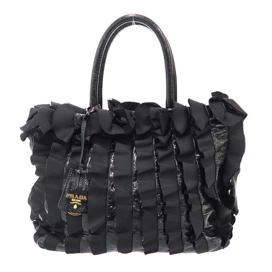 Prada Tessuto Vernice Frill Handbag Black