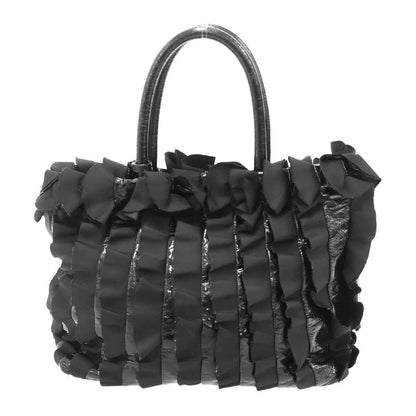 Prada Tessuto Vernice Frill Handbag Black — view 2