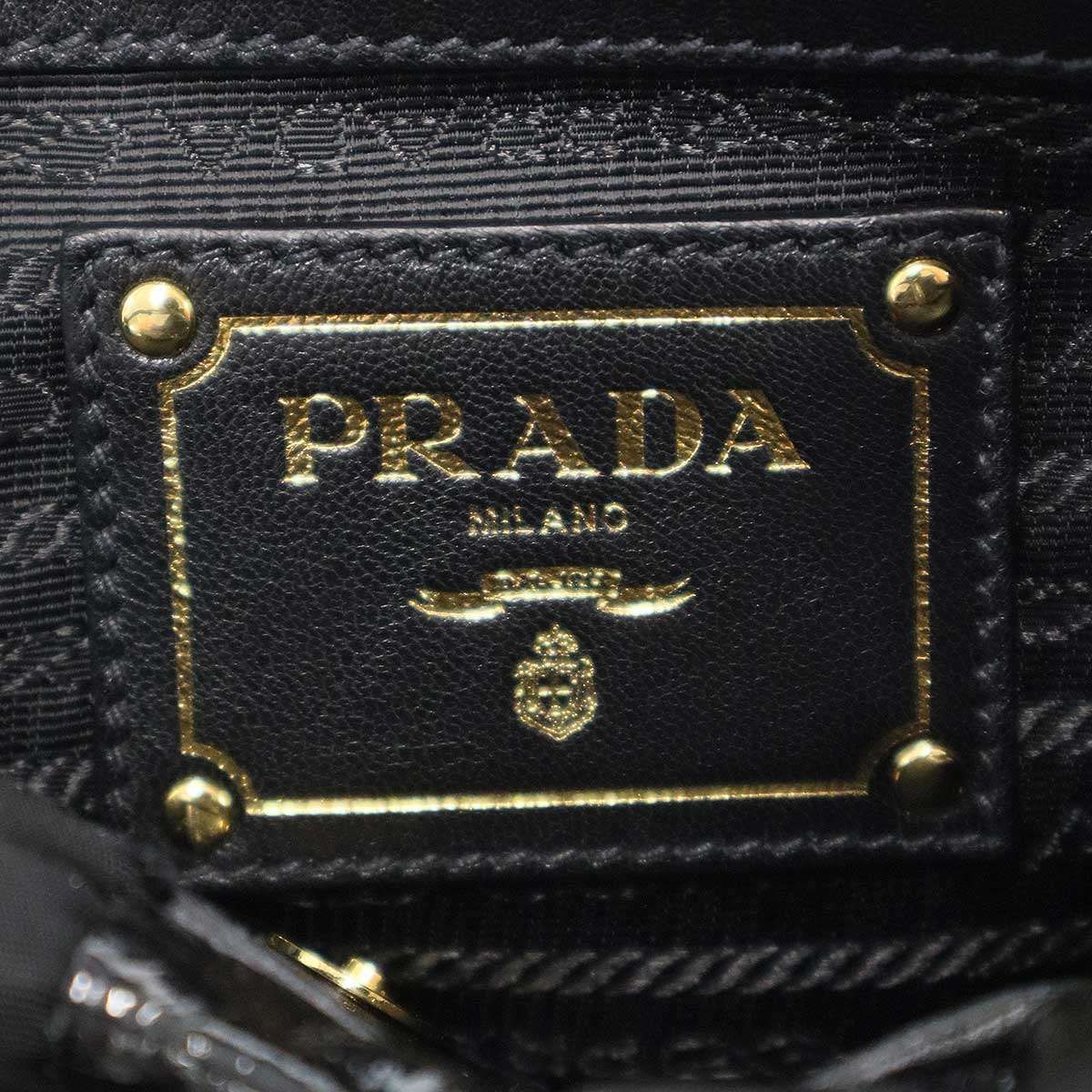 Prada Tessuto Vernice Frill Handbag Black — view 5